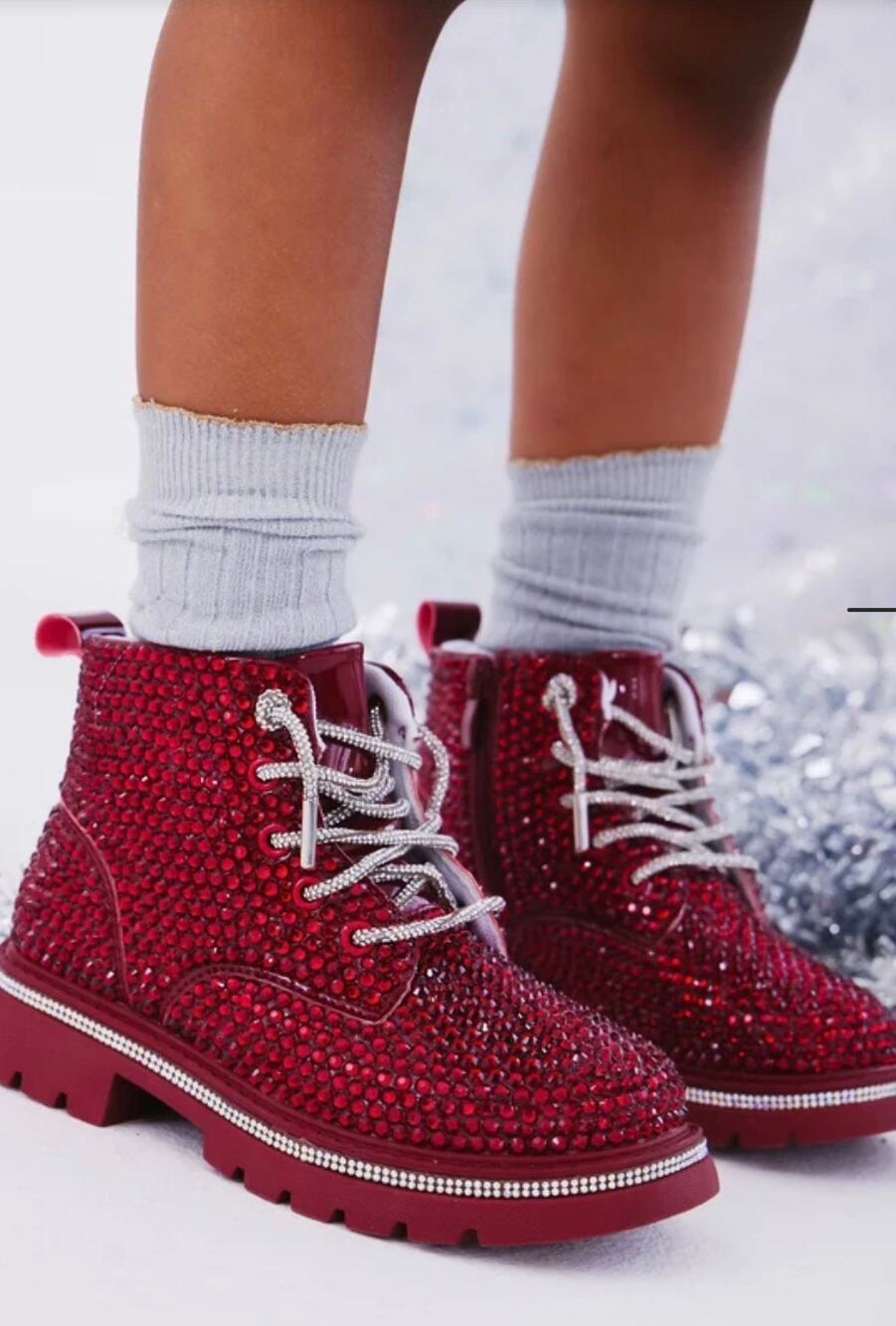 Lola + The Boys Crystal Ruby Boots Kids Size 34 / Big Kid 3 NWOT